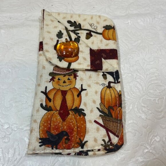 Handmade Autumn Fabric Button Closure Cotton Tote Handbag w/Eyeglass Case NEW - Picture 10 of 10